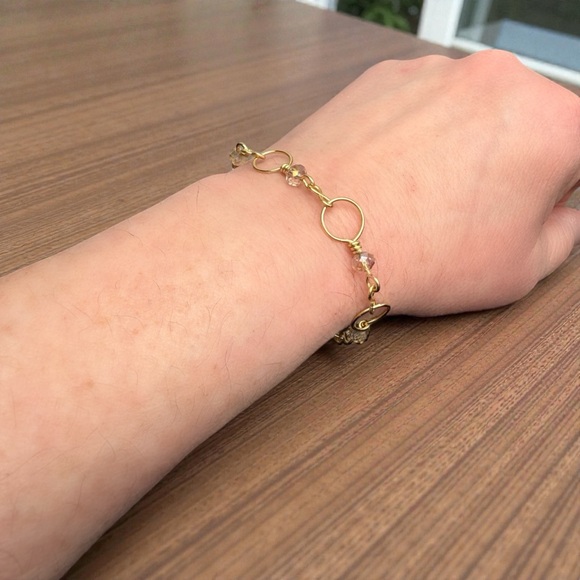 Hand Crafted Brass Wire Wrapped Link Bracelet With Glass Beads Size 7 - Picture 8 of 11